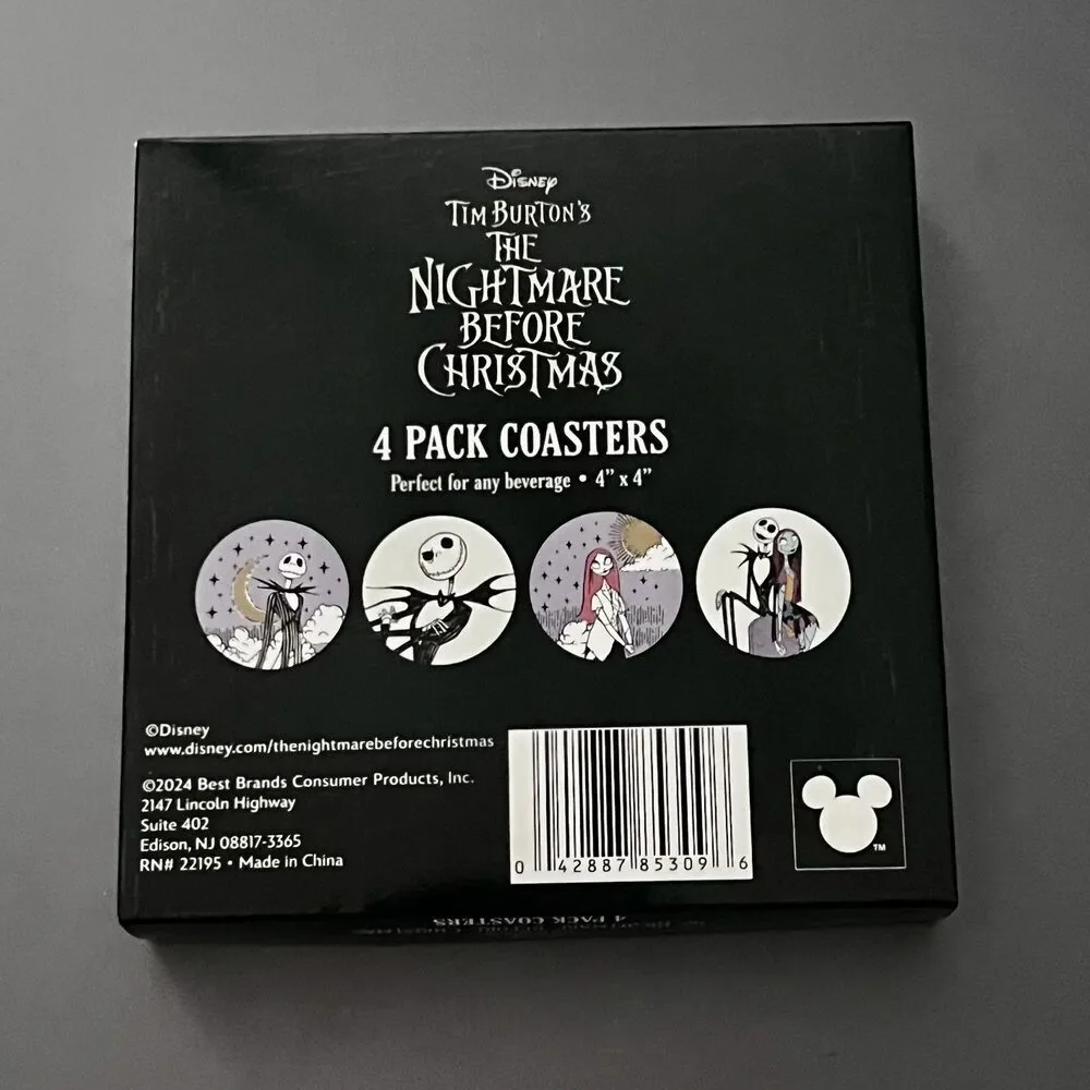 Disney Tim Burton Nightmare Before Christmas 4 Pk Coasters Jack Skellington New